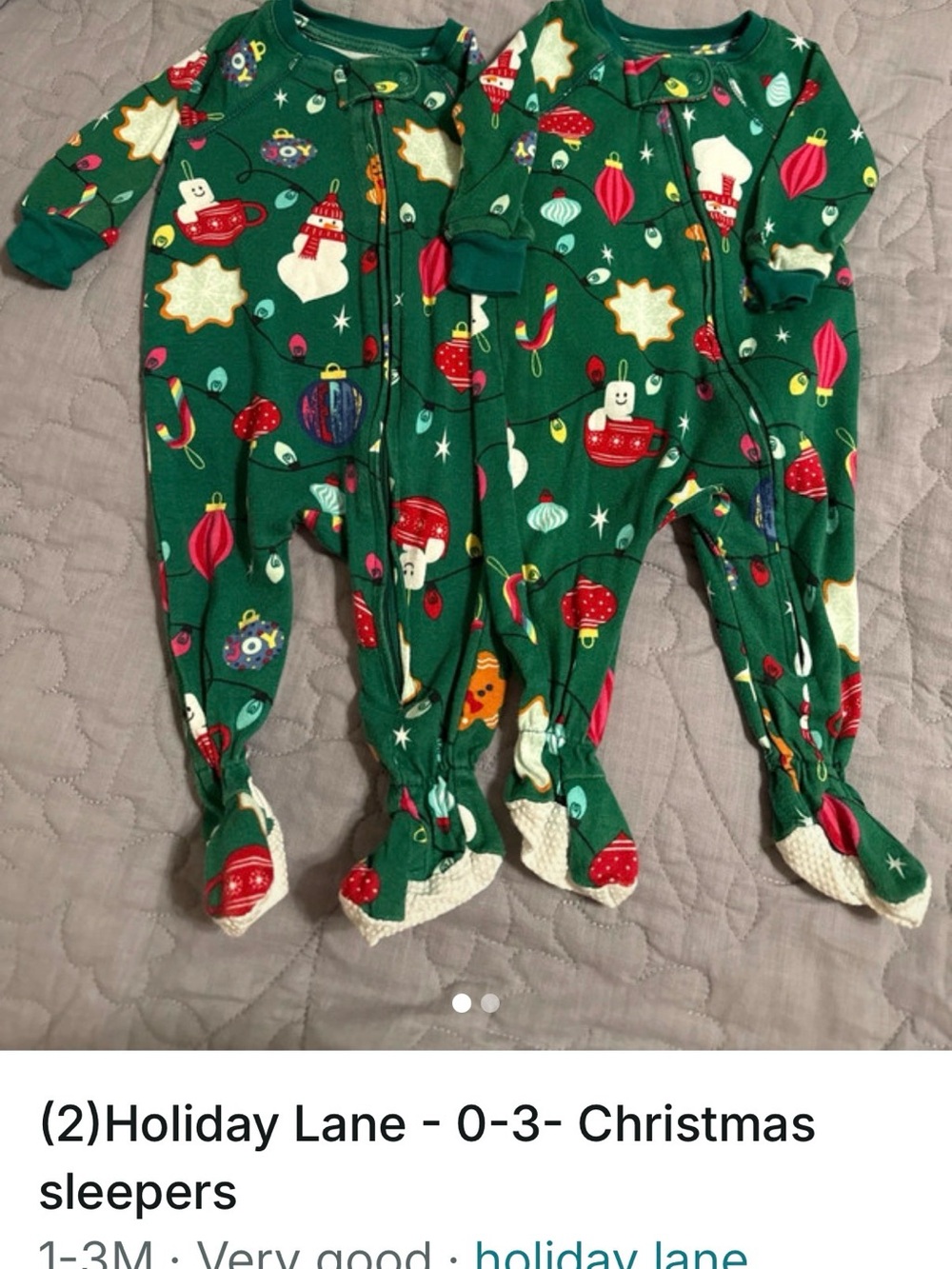 Holiday Lane Green Ornament-Print Footed One-Piece for Kids 0-3 mo